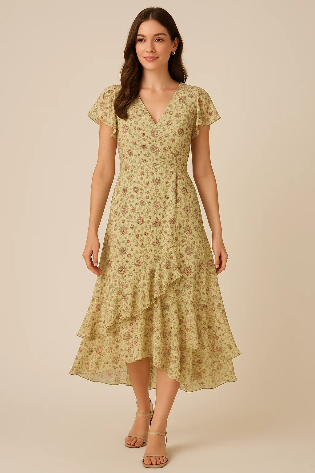 Pista Green Baroque Pure Georgette Printed Fabric Material