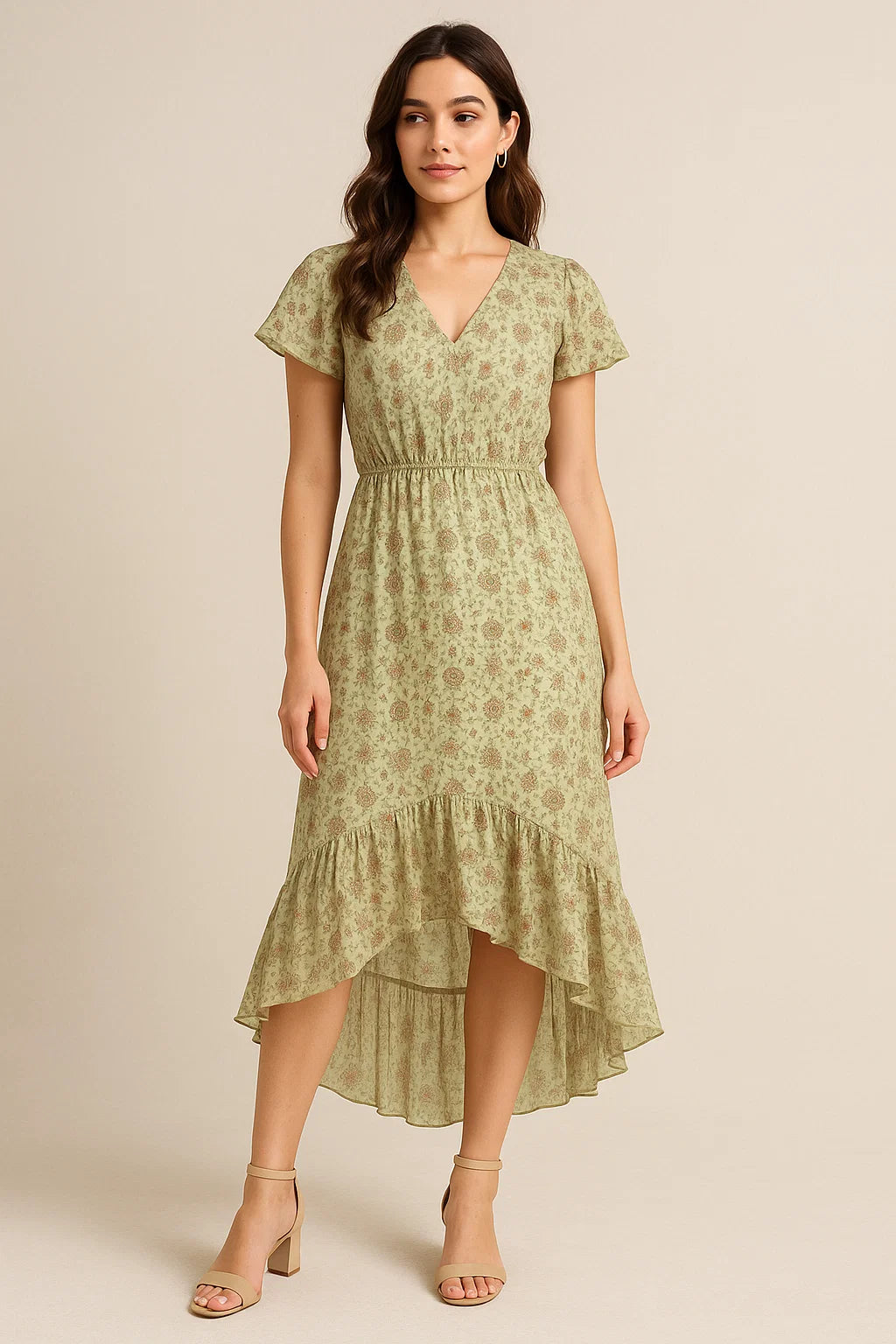 Pista Green Baroque Pure Georgette Printed Fabric Material