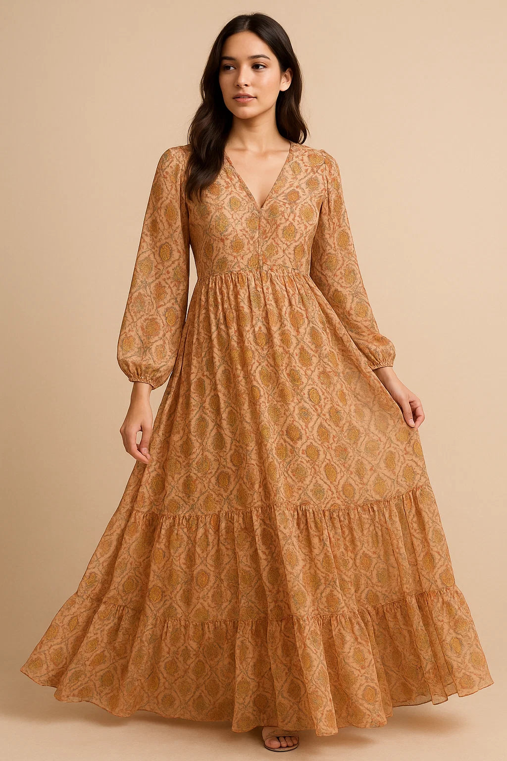 Brown Jecobean Pure Georgette Printed Fabric Material