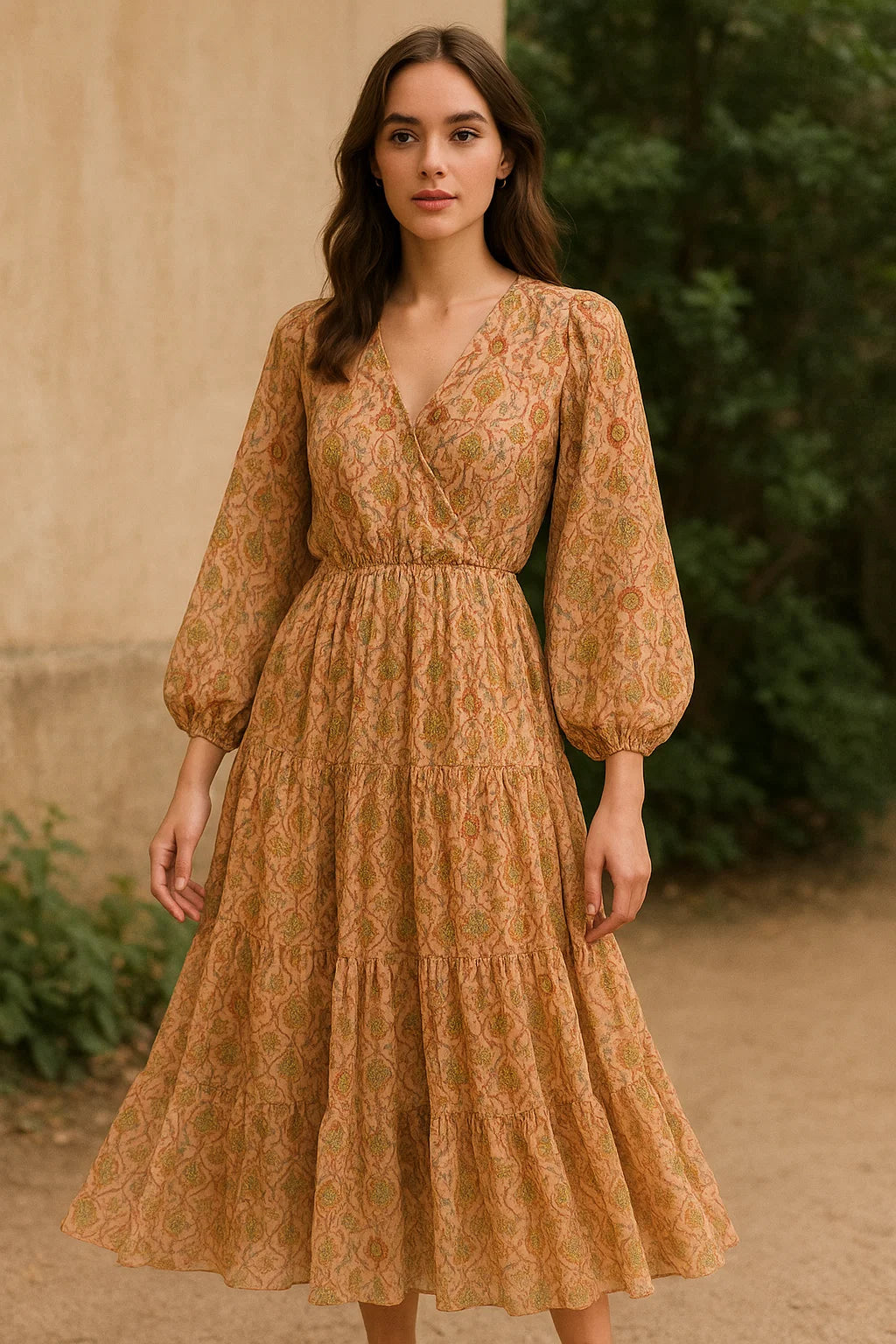 Brown Jecobean Pure Georgette Printed Fabric Material