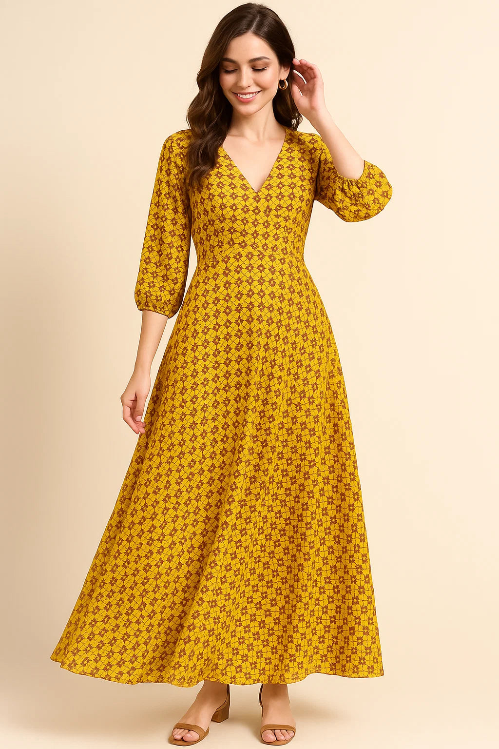 Yellow Retro Pure Georgette Printed Fabric Material