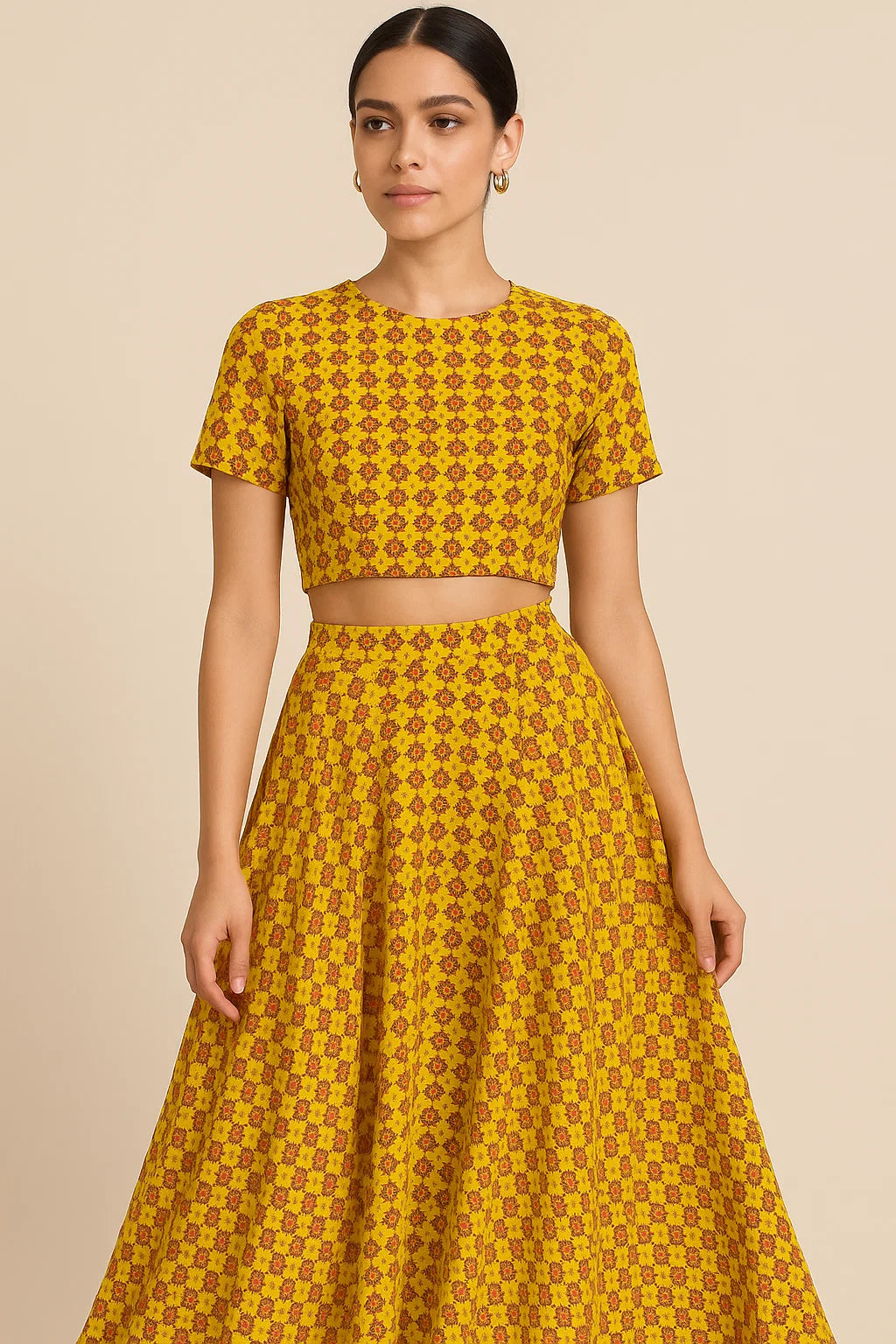 Yellow Retro Pure Georgette Printed Fabric Material