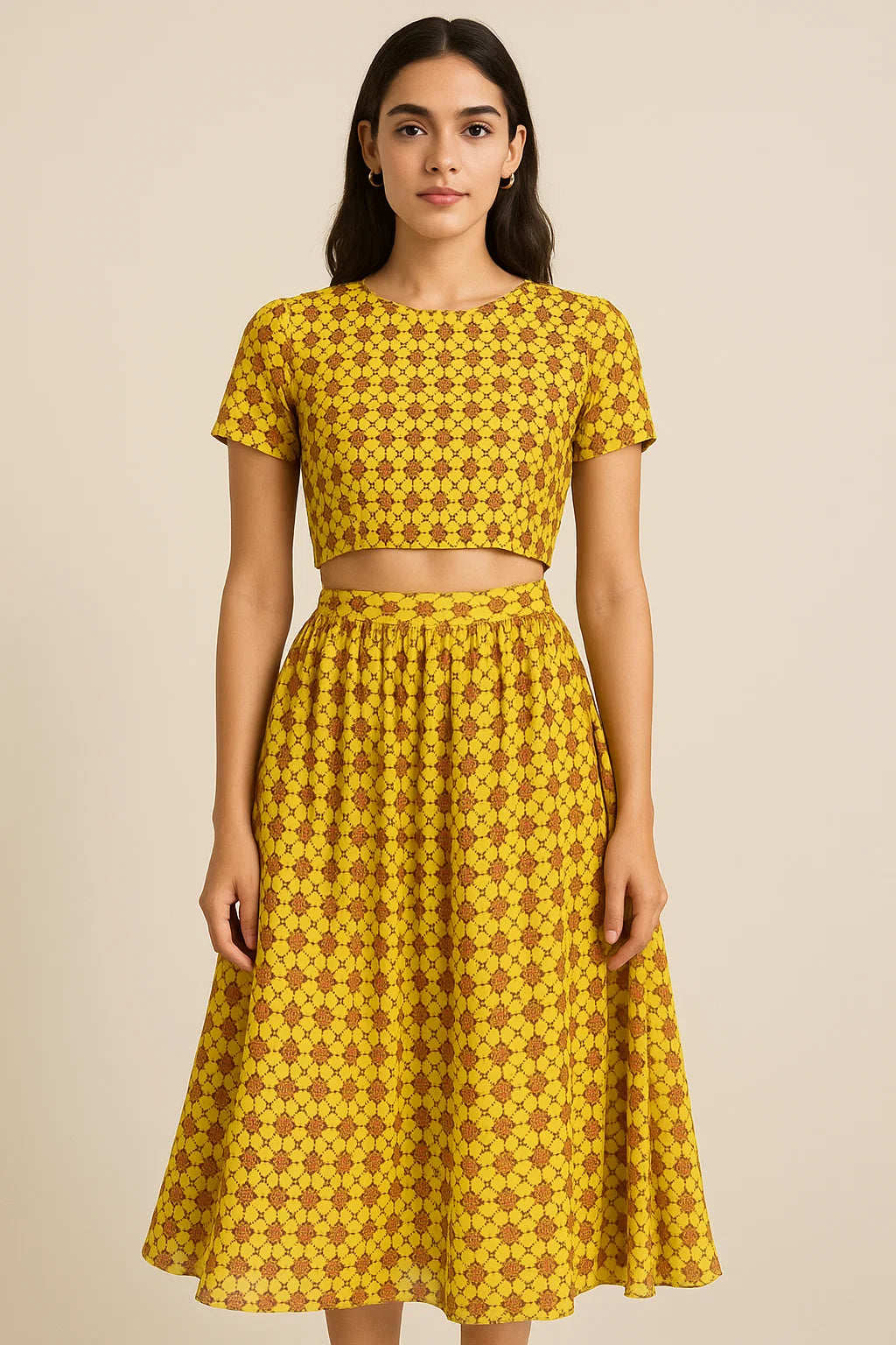 Yellow Retro Pure Georgette Printed Fabric Material