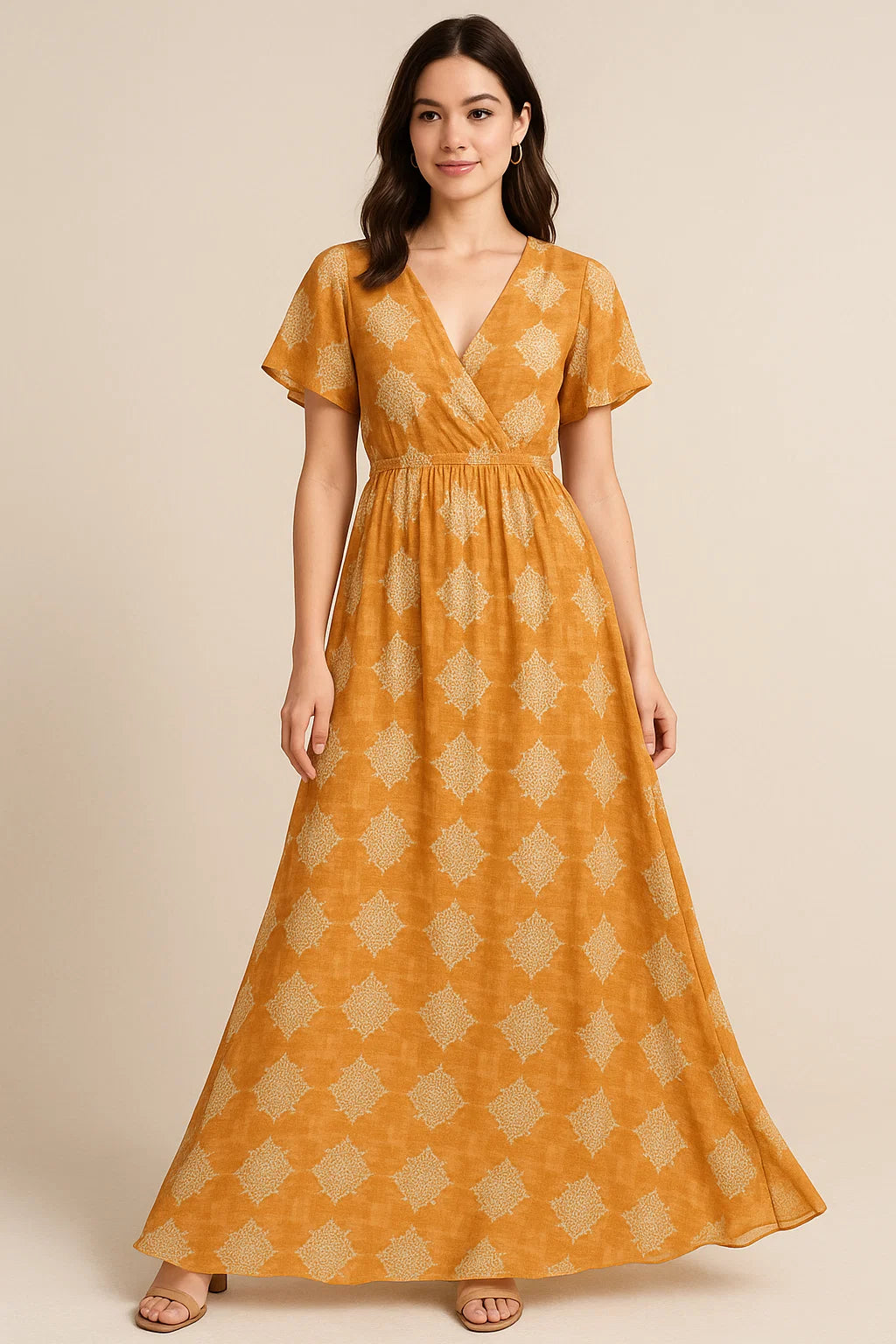 Golden Aborignal Pure Georgette Printed Fabric Material