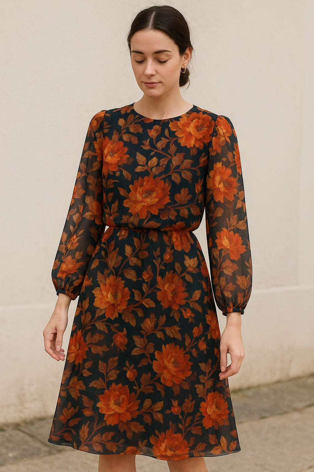 Coffee Floral Pure Georgette Printed Fabric