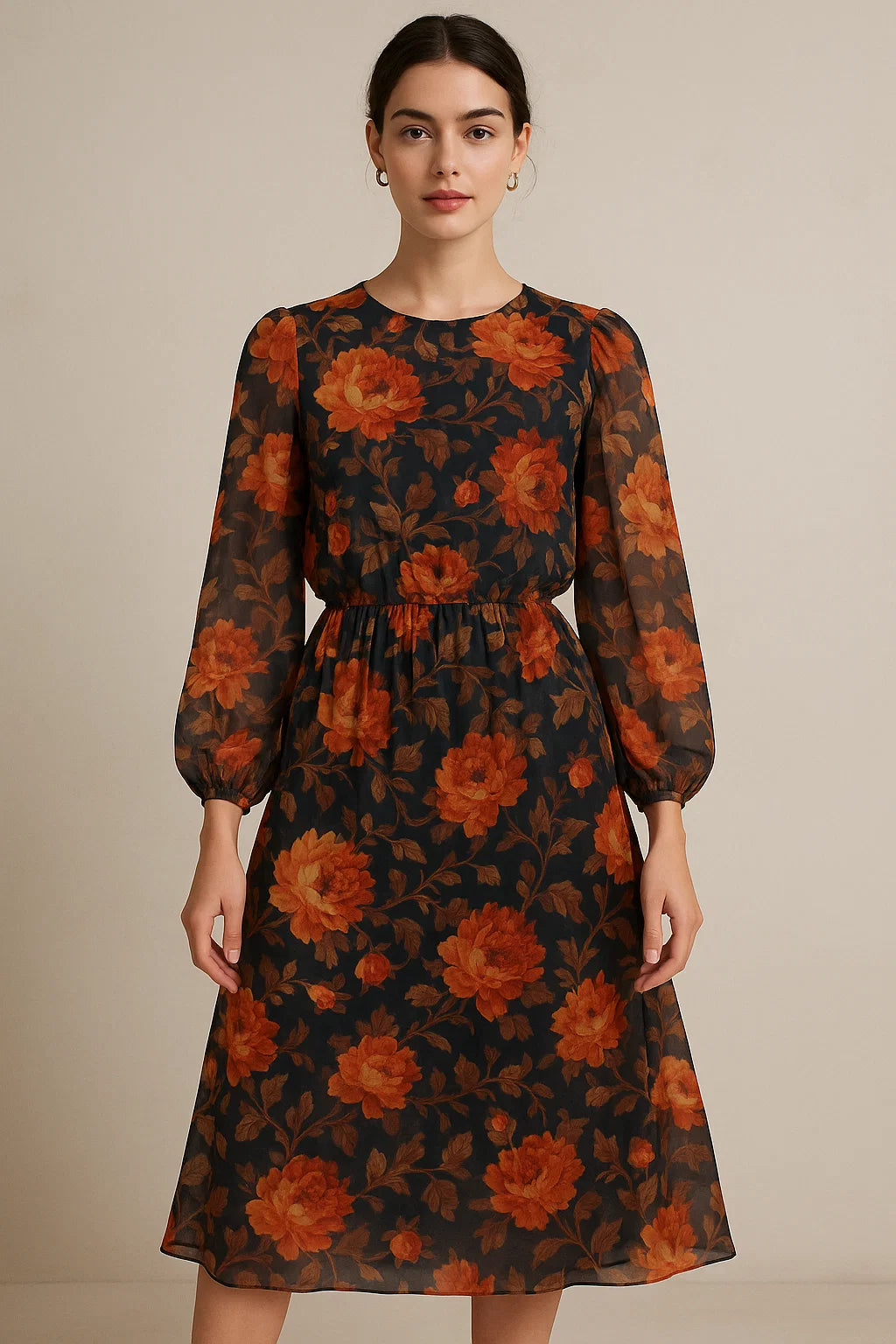 Coffee Floral Pure Georgette Printed Fabric