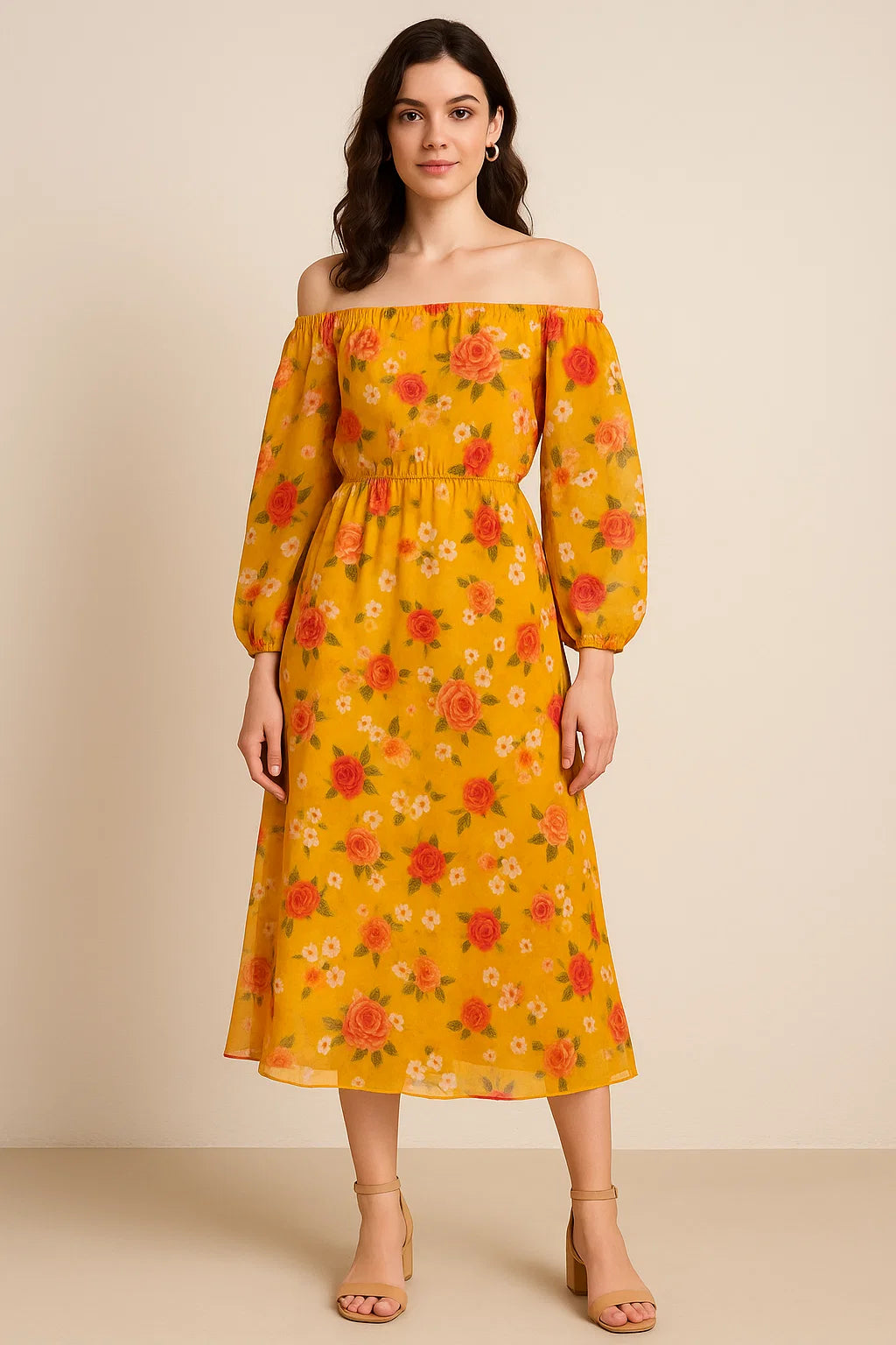 Golden Yellow Floral Pure Georgette Printed Fabric