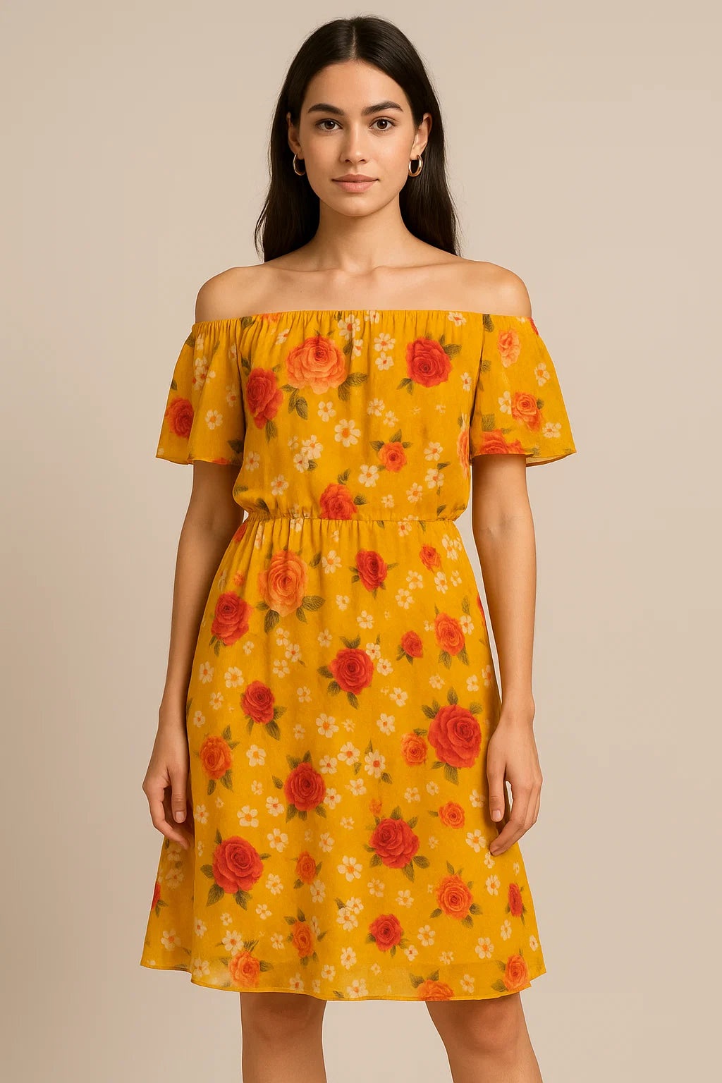 Golden Yellow Floral Pure Georgette Printed Fabric