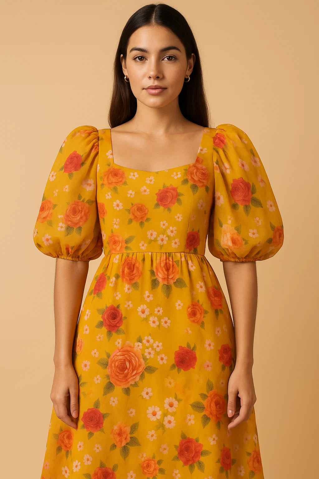 Golden Yellow Floral Pure Georgette Printed Fabric