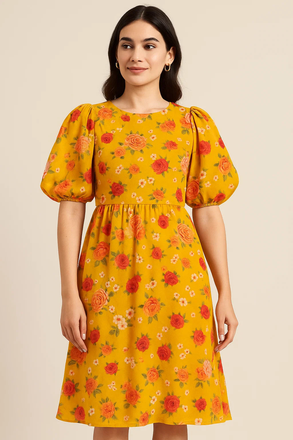 Golden Yellow Floral Pure Georgette Printed Fabric