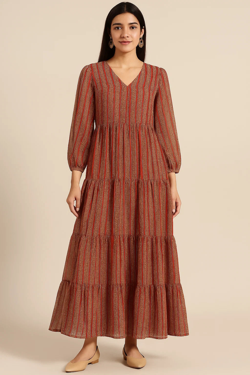 Lovely Straight Valley Of Roses Strips Digital Printed Fabric - Pure Georgette