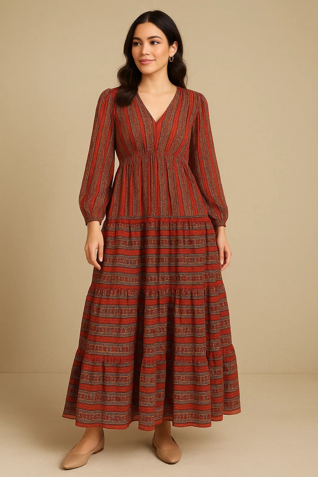 Lovely Straight Valley Of Roses Strips Digital Printed Fabric - Pure Georgette