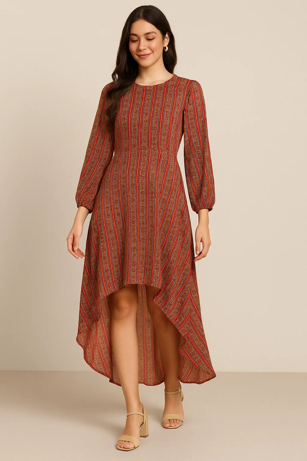 Lovely Straight Valley Of Roses Strips Digital Printed Fabric - Pure Georgette