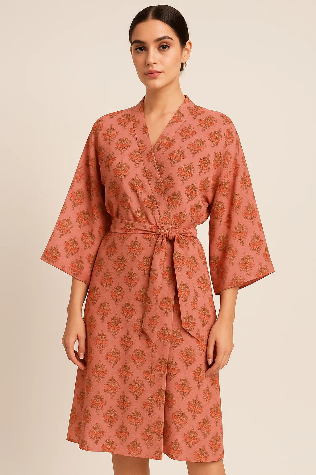 Cool Summer Simple Pink Flower With Leaves Digital Printed Fabric - Pure Georgette