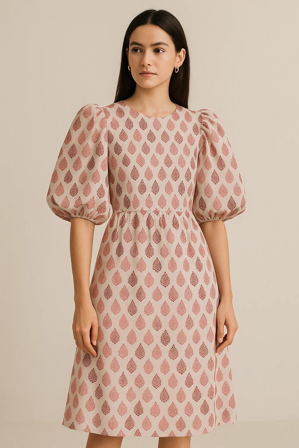 Lovely Pink And Brown Hand Block Leaves Digital Printed Fabric - Pure Georgette