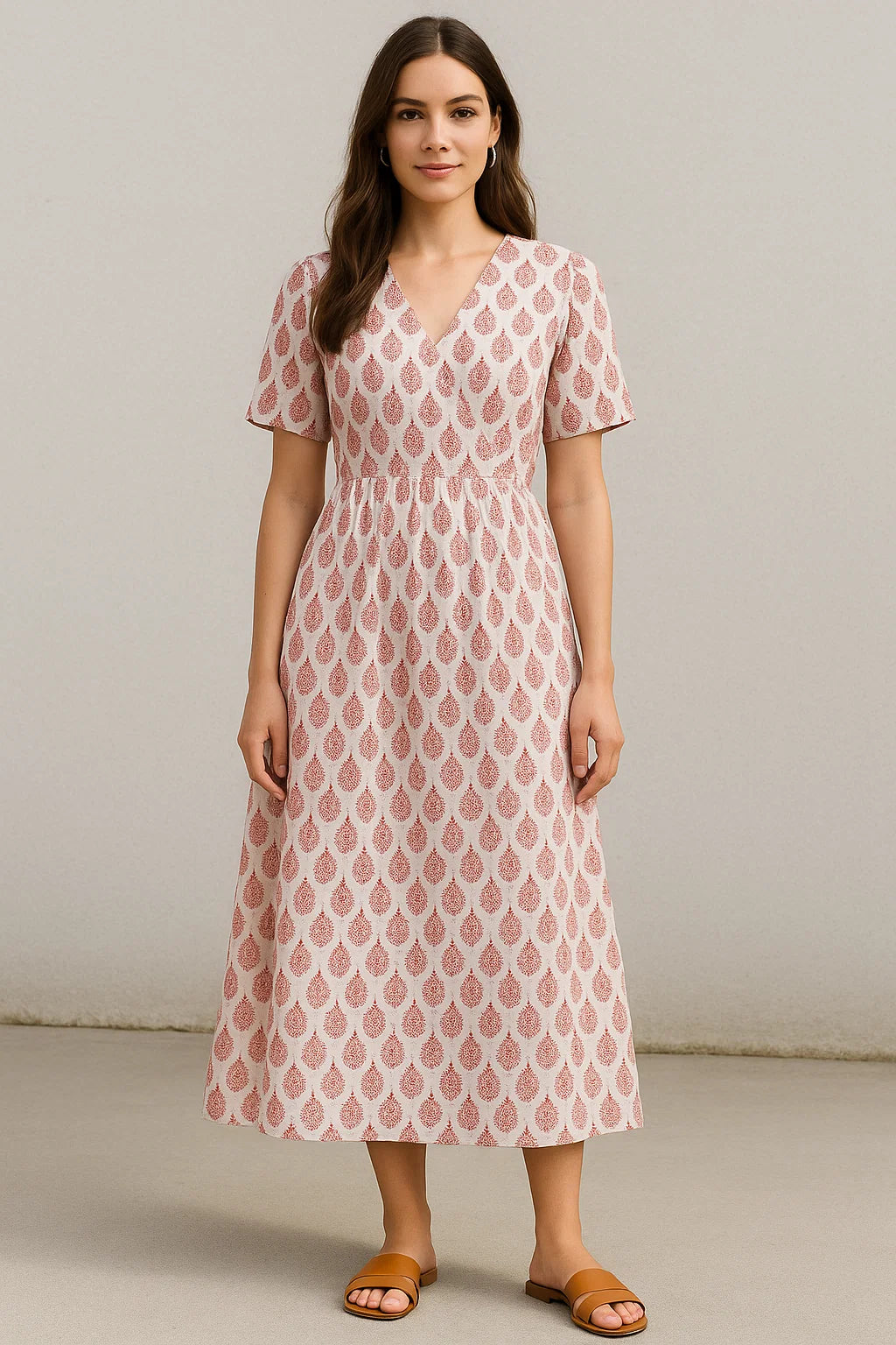 Lovely Pink And Brown Hand Block Leaves Digital Printed Fabric - Pure Georgette