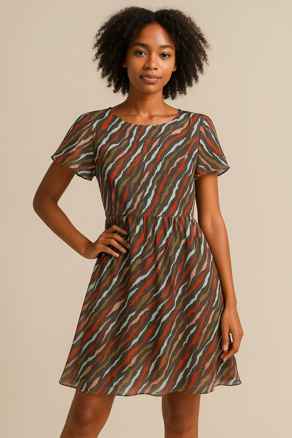 New Colourful Zigzag Paper Art Digital Printed Fabric - Pure Georgette