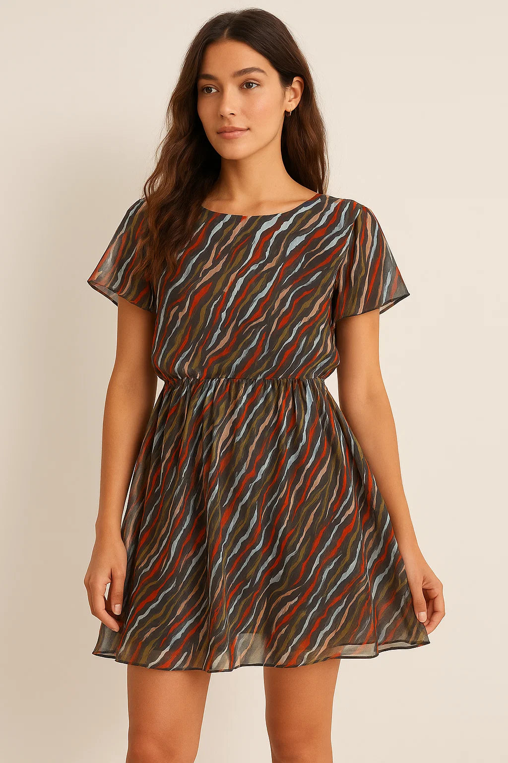 New Colourful Zigzag Paper Art Digital Printed Fabric - Pure Georgette