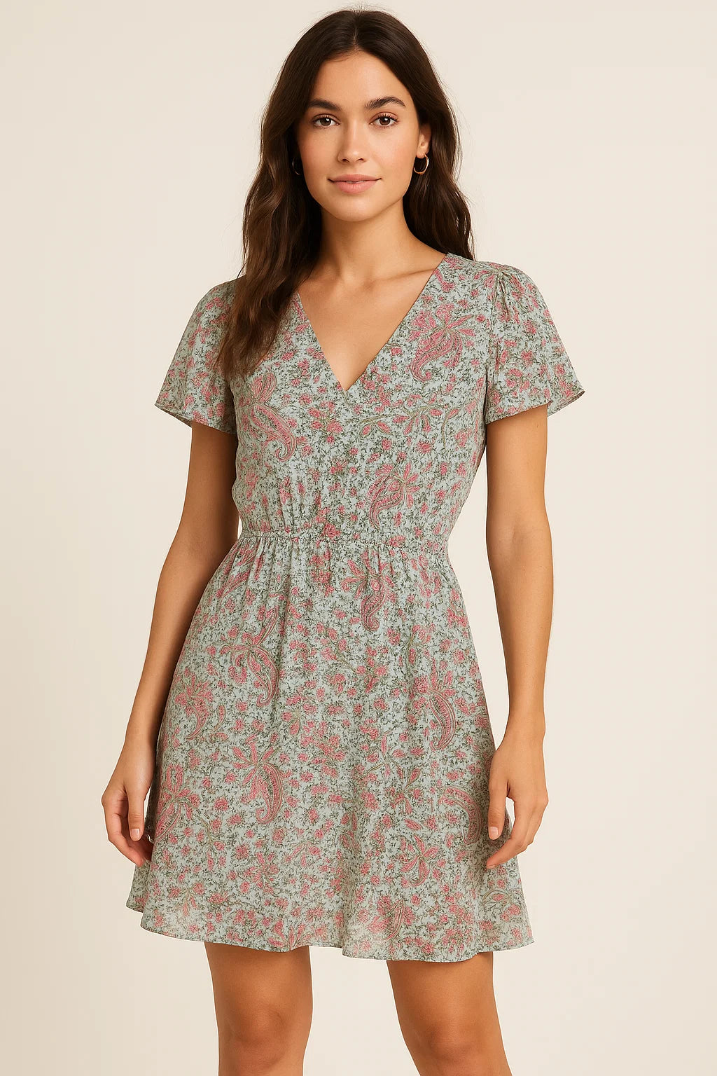 Tiny Western Leaves With Flower Digital Printed Fabric - Pure Georgette