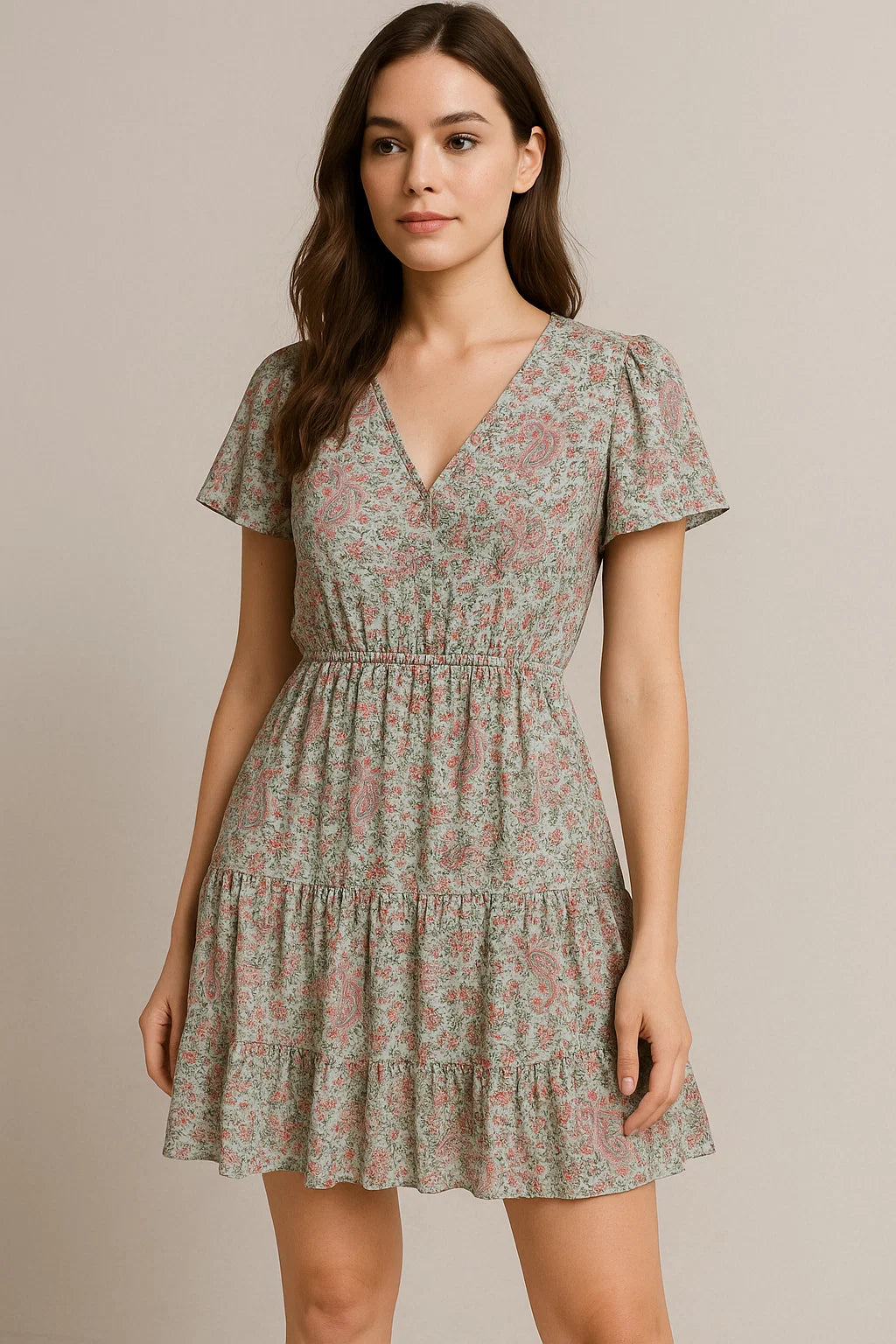 Tiny Western Leaves With Flower Digital Printed Fabric - Pure Georgette