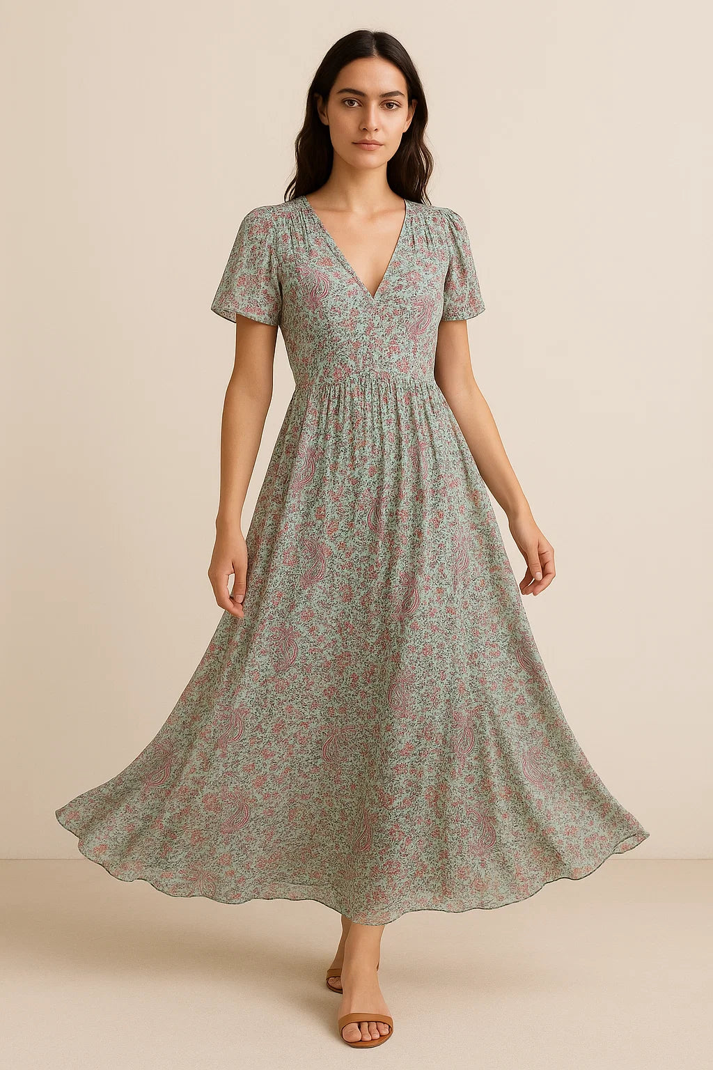 Tiny Western Leaves With Flower Digital Printed Fabric - Pure Georgette