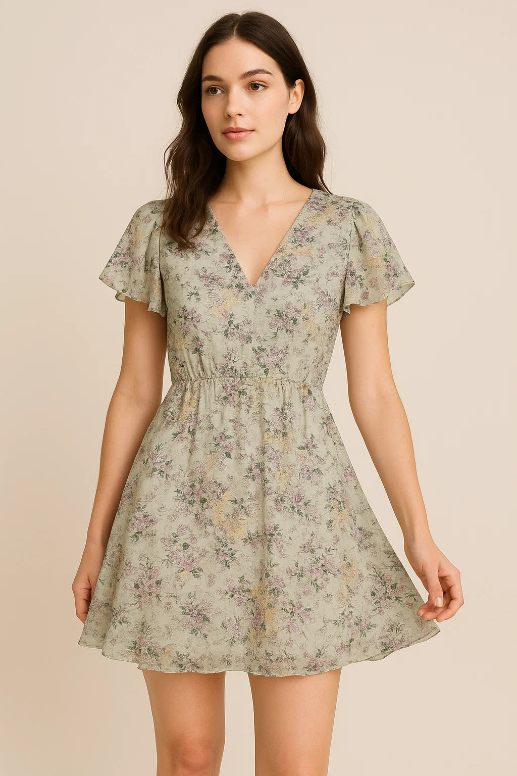 Tiny Border Paisley With Green Leaves Digital Printed Fabric - Pure Georgette