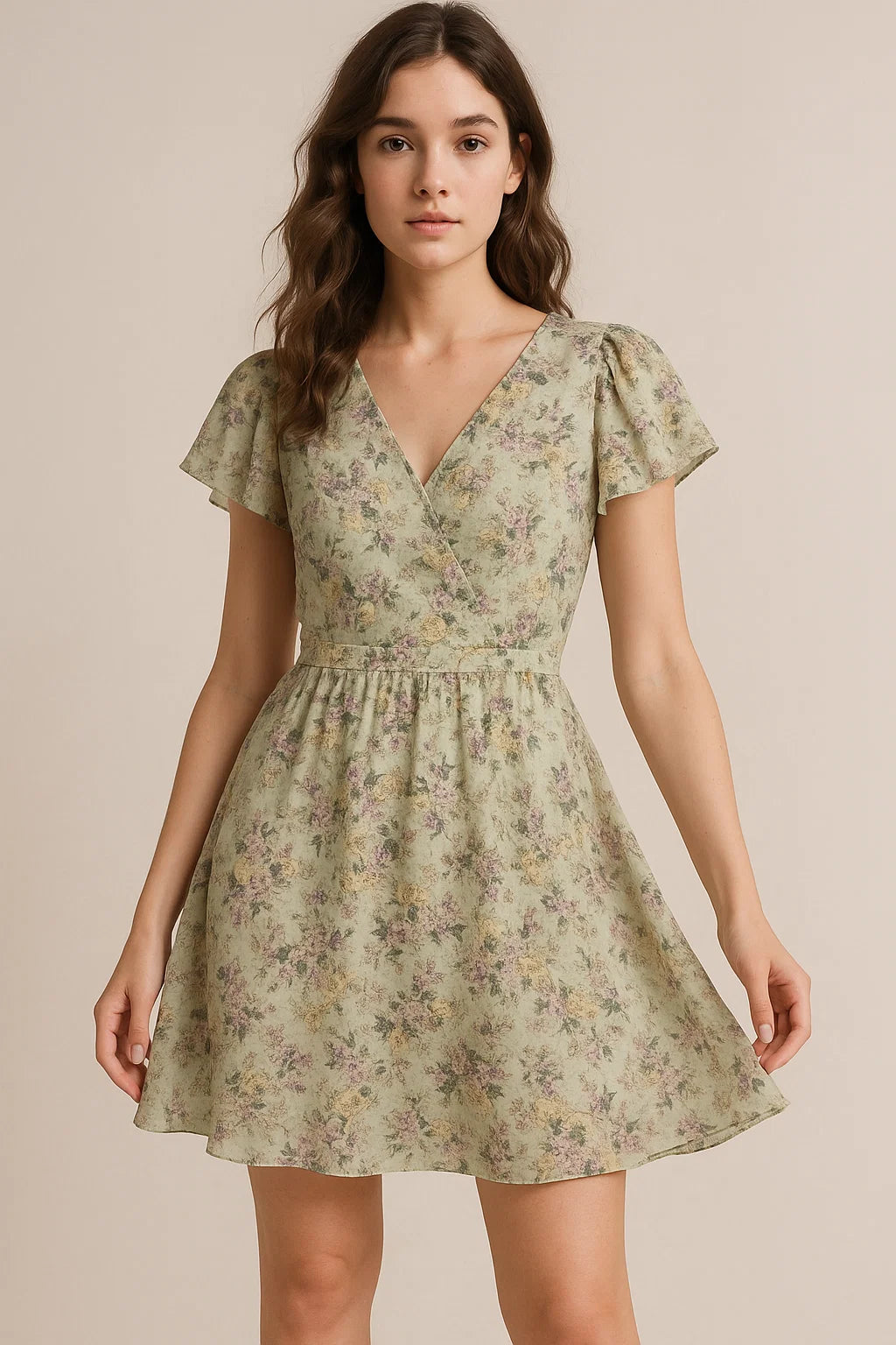 Tiny Border Paisley With Green Leaves Digital Printed Fabric - Pure Georgette