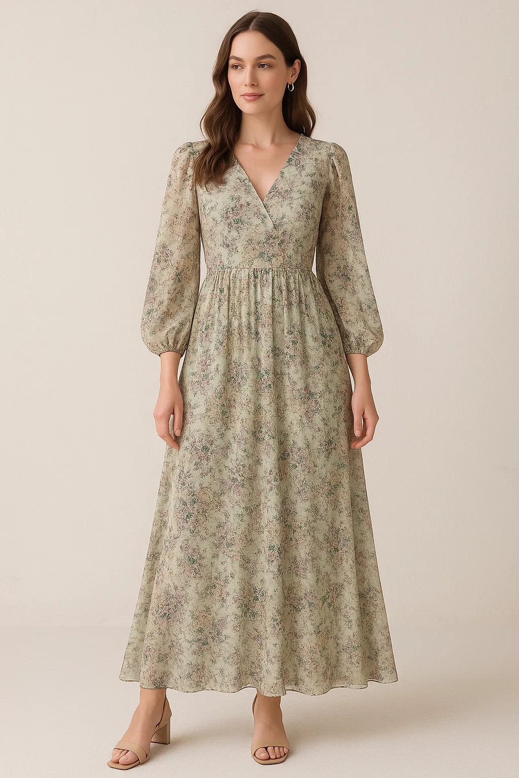 Tiny Border Paisley With Green Leaves Digital Printed Fabric - Pure Georgette