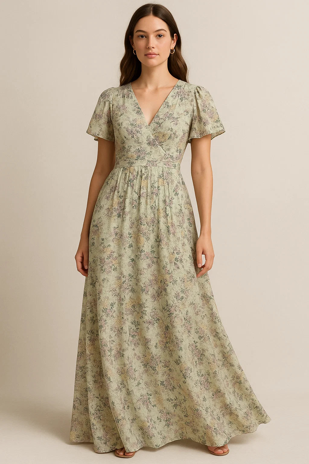 Tiny Border Paisley With Green Leaves Digital Printed Fabric - Pure Georgette