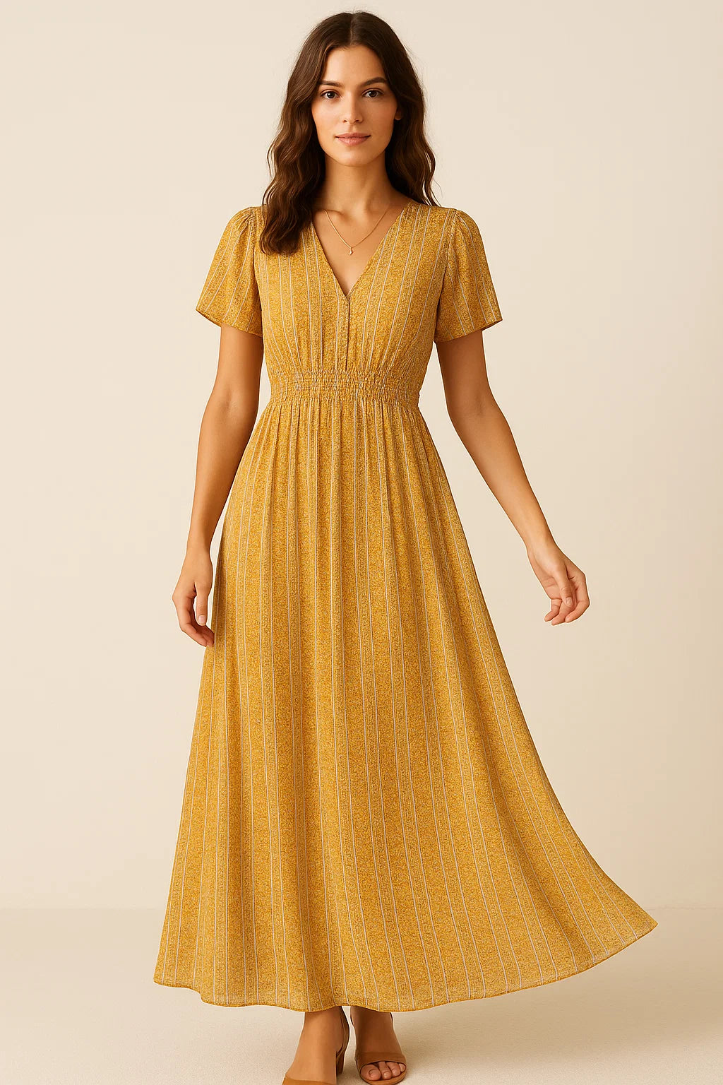 Decorative Yellow Strips Leaves Digital Printed Fabric - Pure Georgette