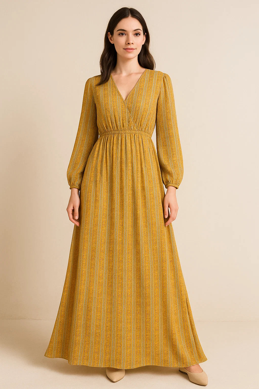 Decorative Yellow Strips Leaves Digital Printed Fabric - Pure Georgette