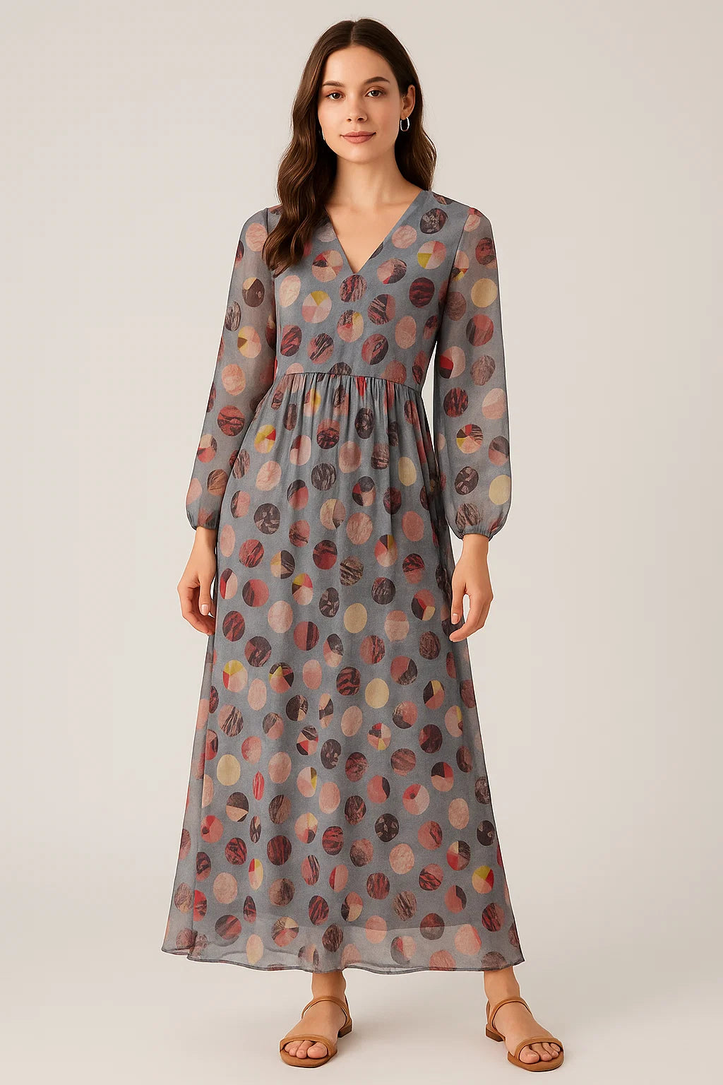 Repeat Downbeat Art In Circle Digital Printed Fabric - Pure Georgette