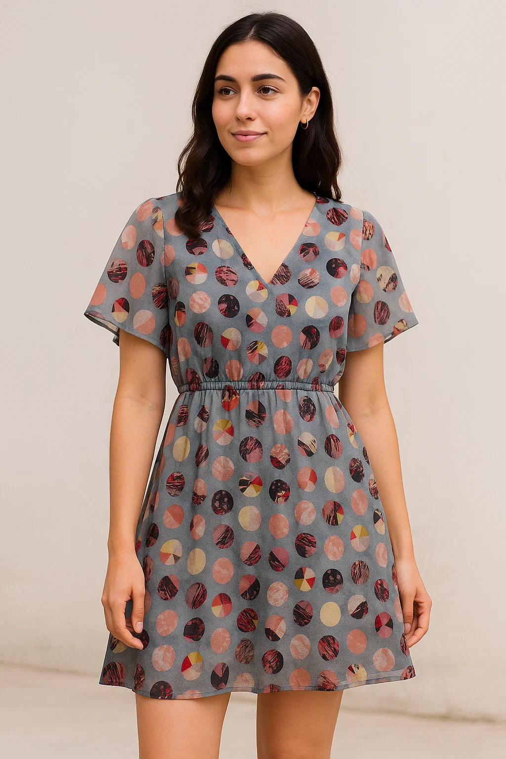 Repeat Downbeat Art In Circle Digital Printed Fabric - Pure Georgette