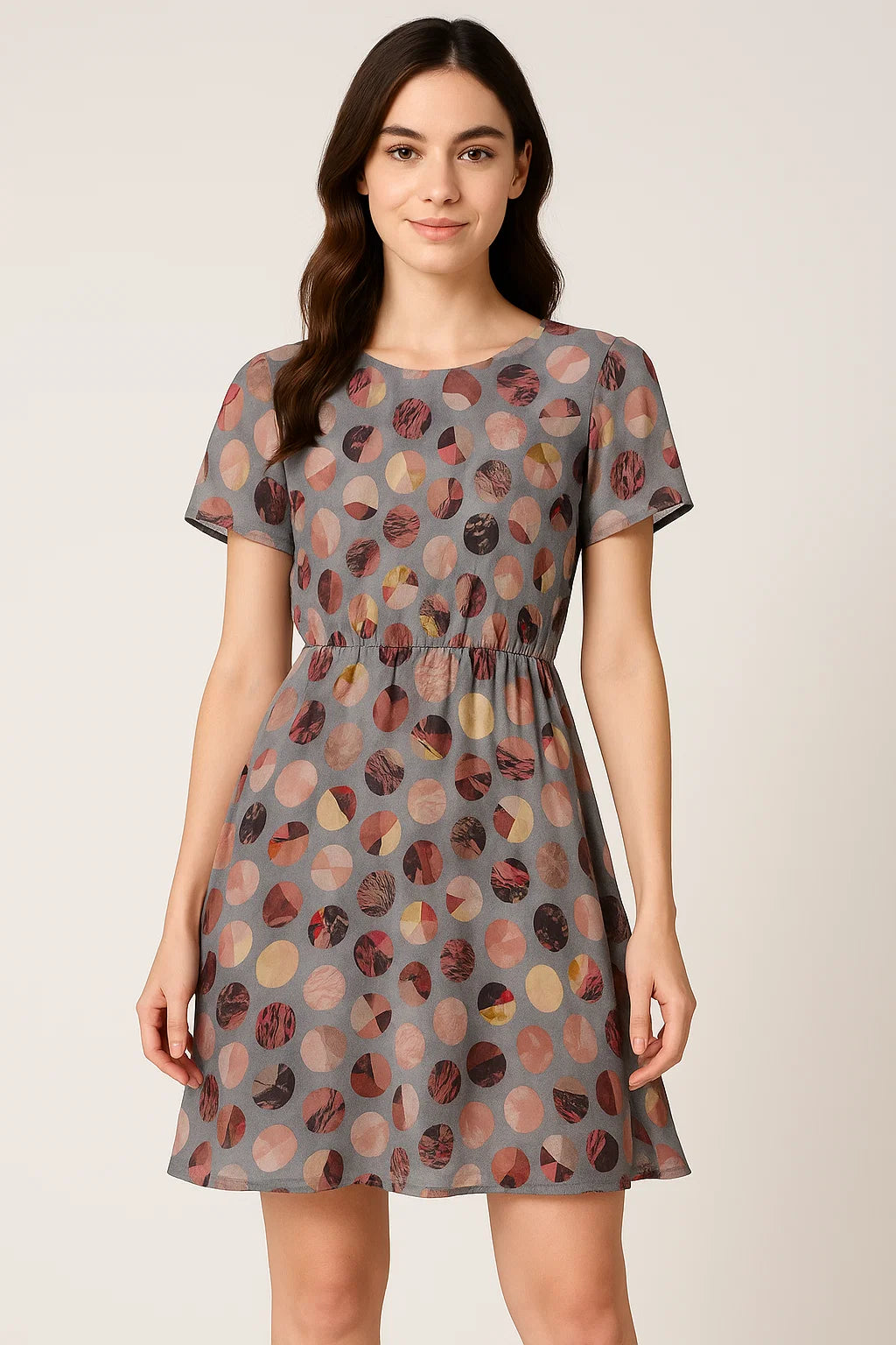 Repeat Downbeat Art In Circle Digital Printed Fabric - Pure Georgette