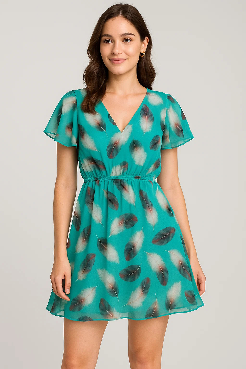 Winter Cool Ice Temple Colour Feather Digital Printed Fabric - Pure Georgette