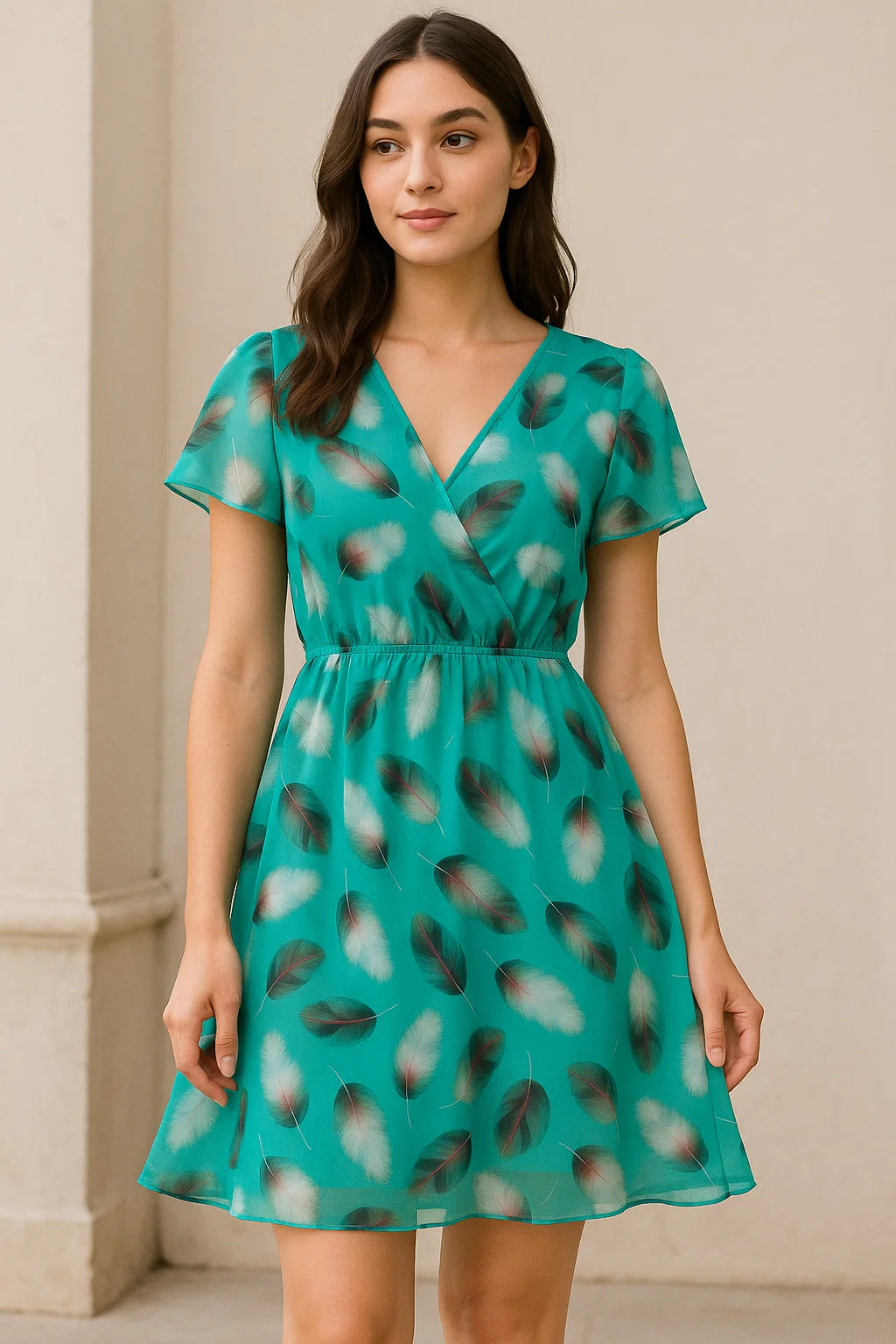 Winter Cool Ice Temple Colour Feather Digital Printed Fabric - Pure Georgette