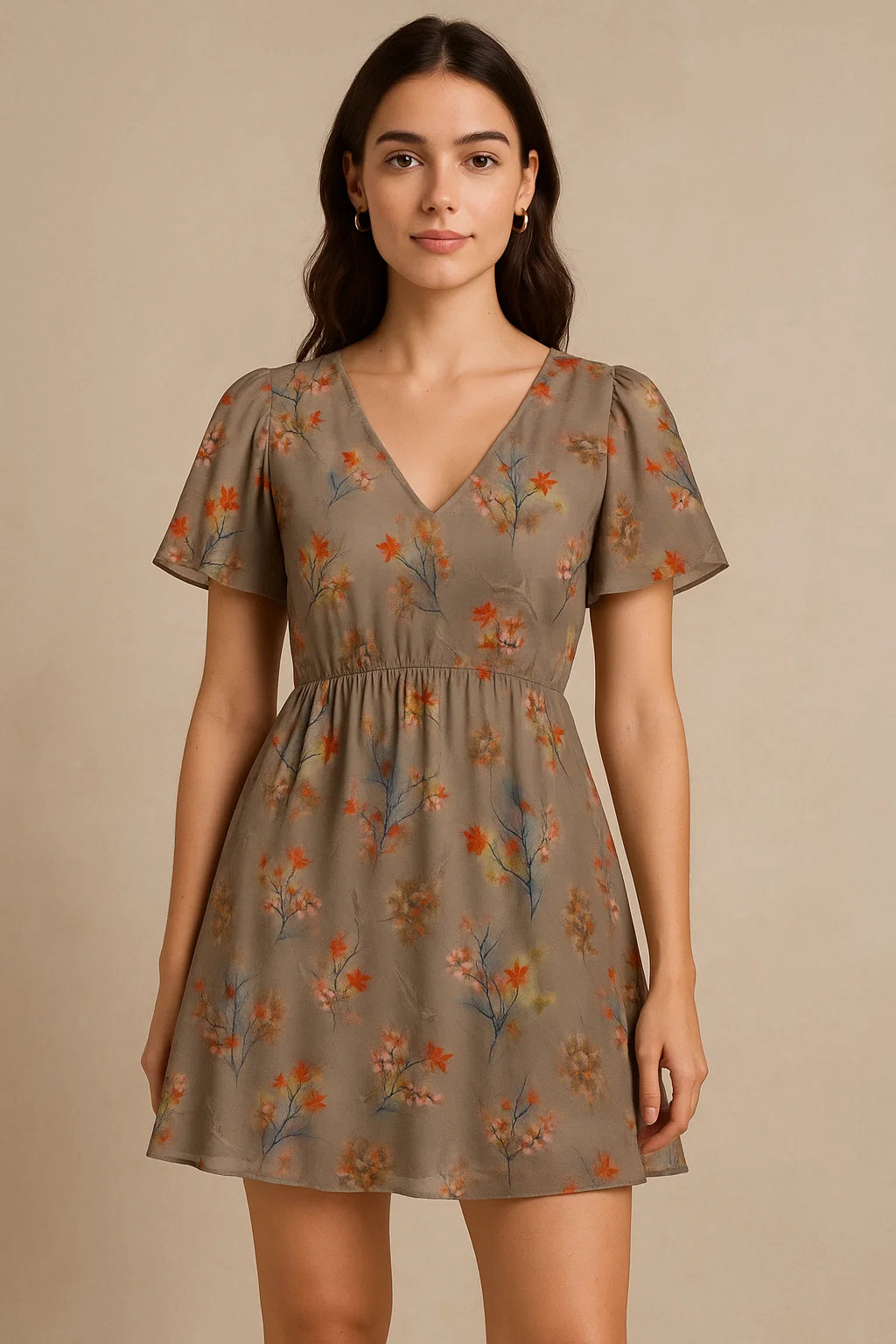 Attractive Pink Periwinkle With Autumn Buds Leaves Digital Printed Fabric - Pure Georgette