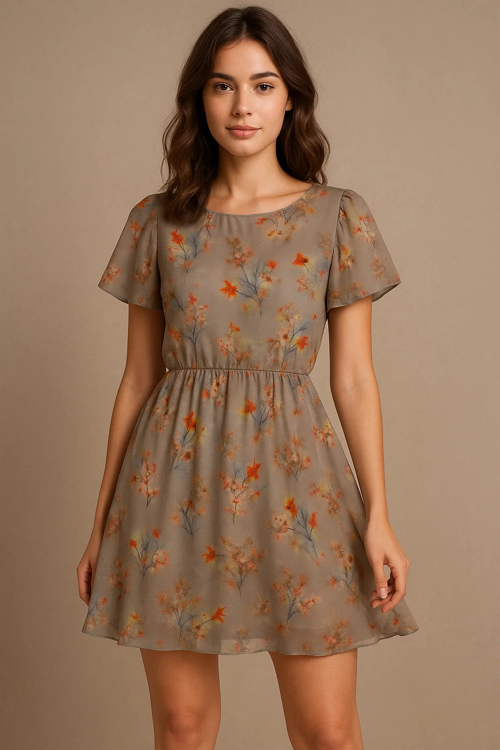 Attractive Pink Periwinkle With Autumn Buds Leaves Digital Printed Fabric - Pure Georgette