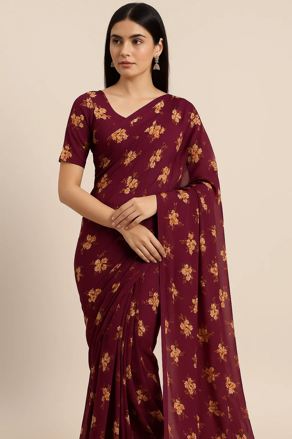 Attractive Yellow Lily Floral Flower Digital Printed Fabric - Pure Georgette