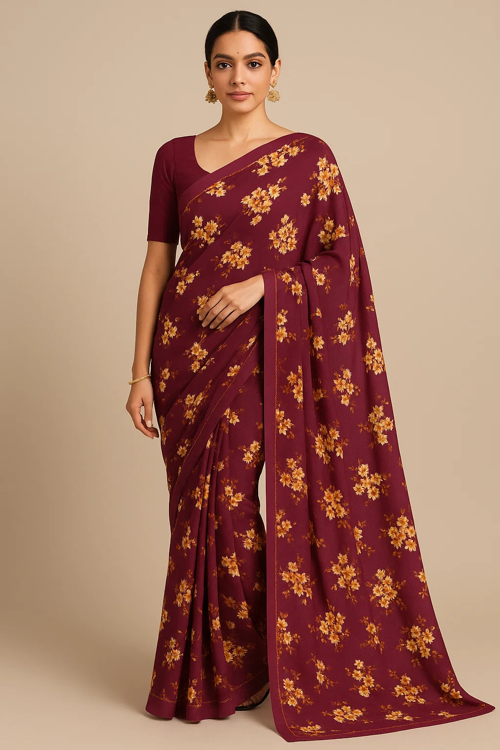 Attractive Yellow Lily Floral Flower Digital Printed Fabric - Pure Georgette