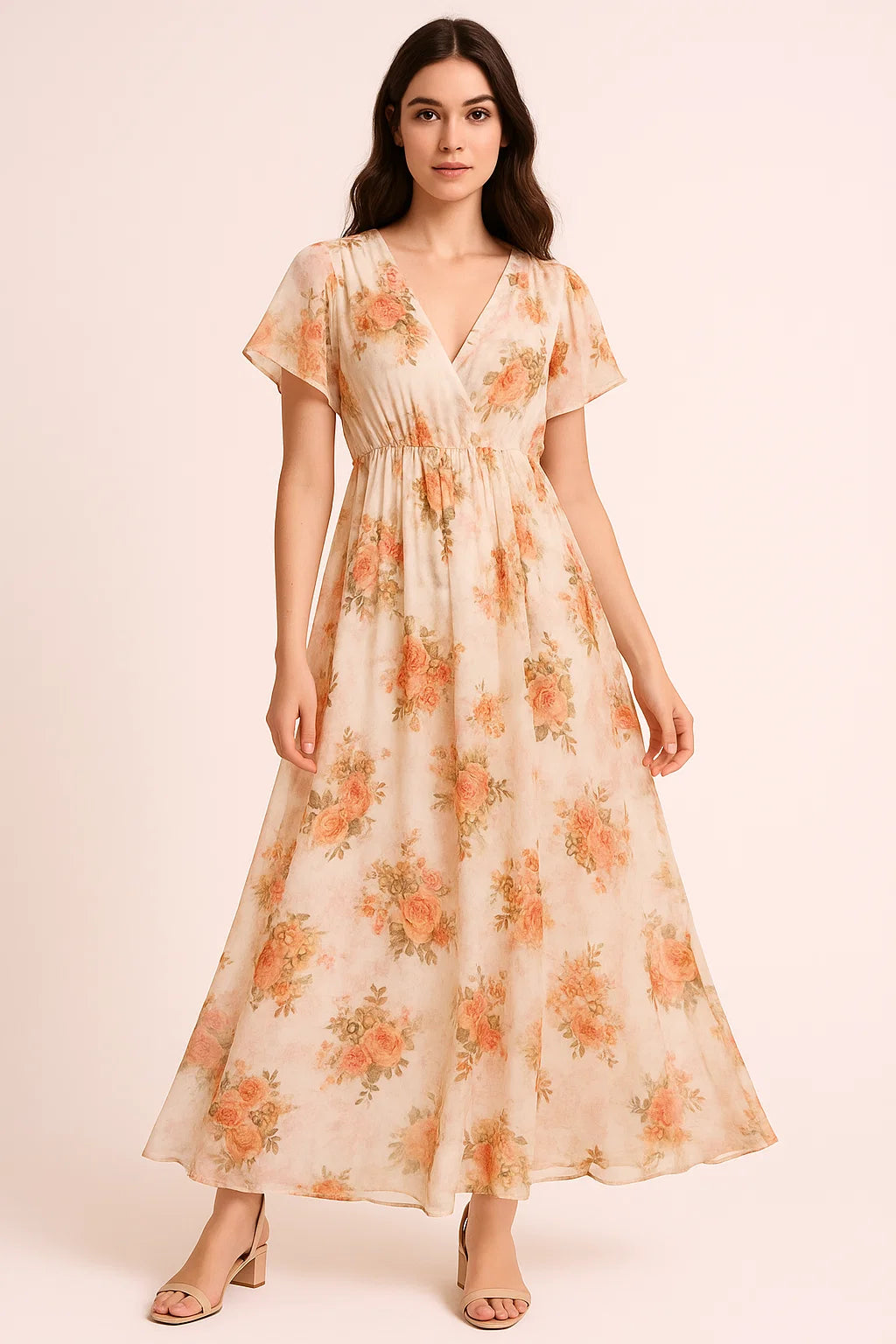 Classic Multicolor Roses With Leaves Digital Printed Fabric - Pure Georgette