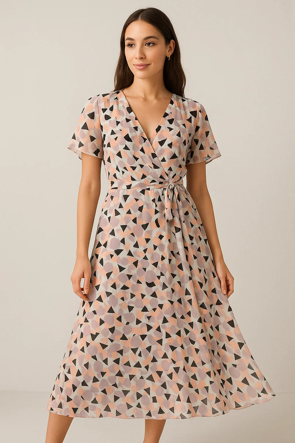 Colourful Geometric Shape Digital Printed Fabric - Pure Georgette