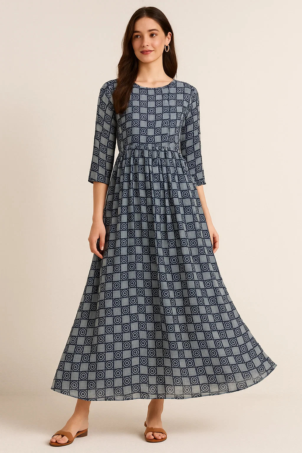 Classic Round With Checks Digital Printed Fabric - Pure Georgette