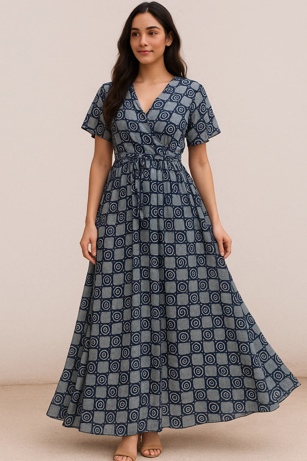 Classic Round With Checks Digital Printed Fabric - Pure Georgette