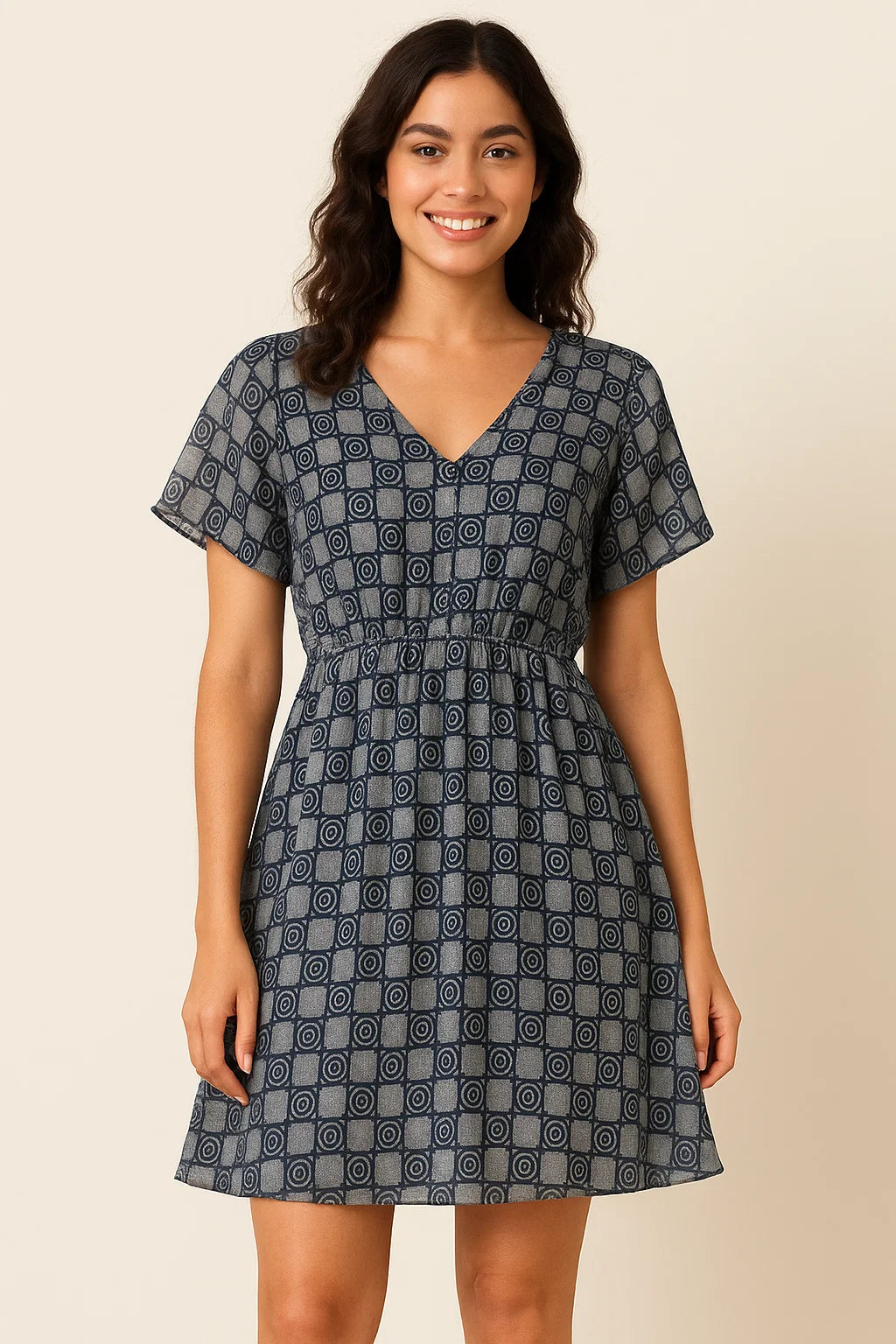 Classic Round With Checks Digital Printed Fabric - Pure Georgette