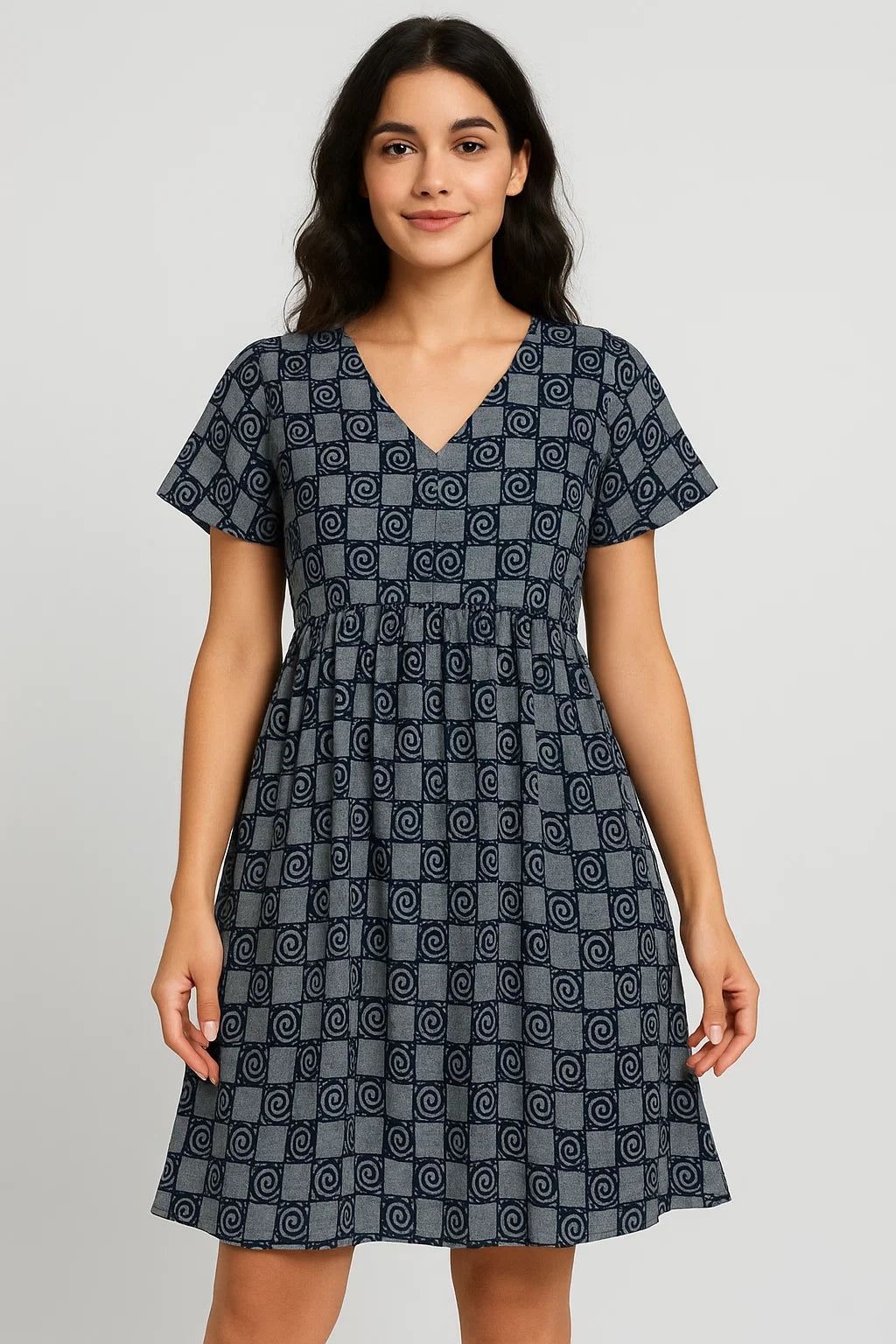 Classic Round With Checks Digital Printed Fabric - Pure Georgette