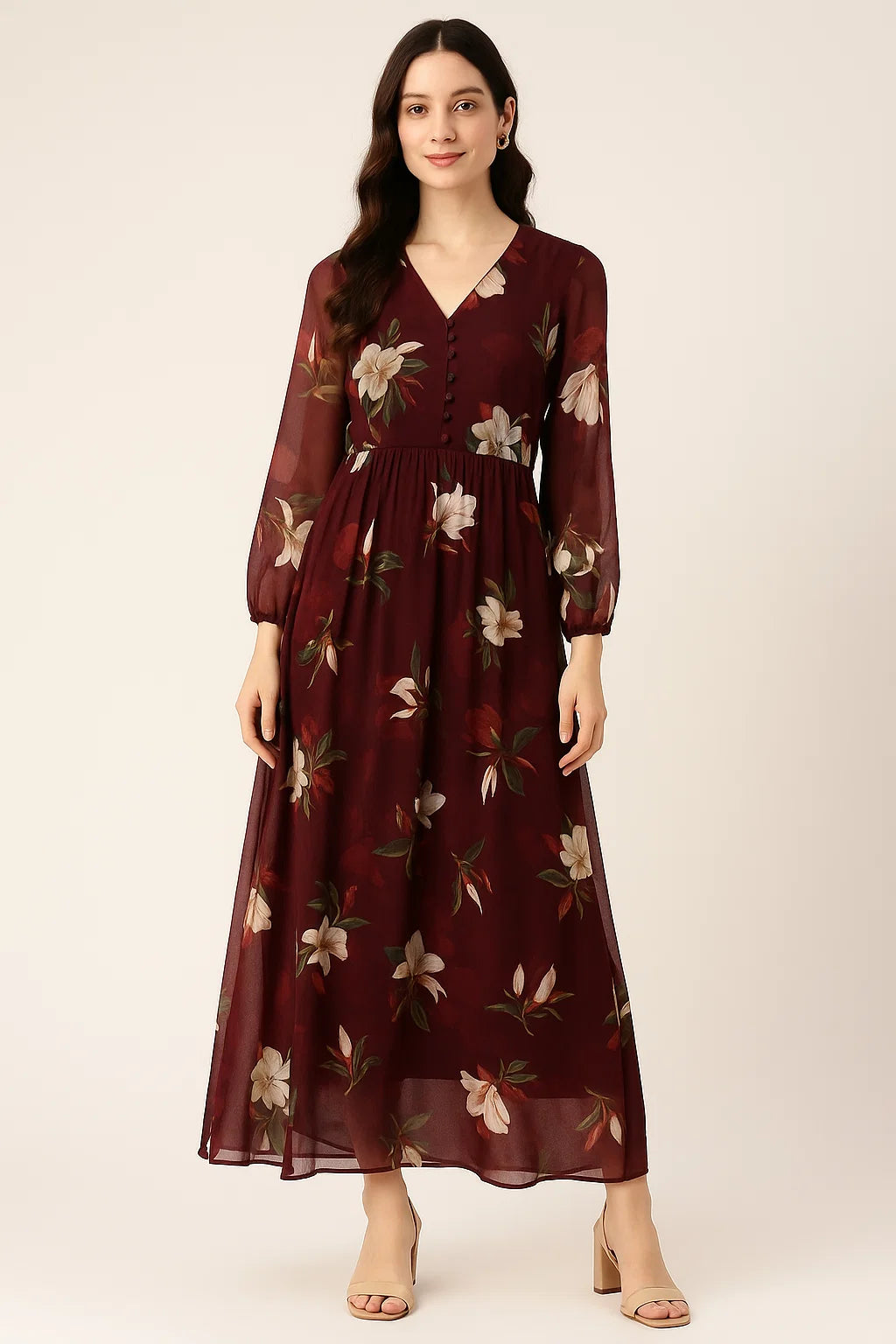 Big White Flower Repeat Digital Printed Fabric - Pure Georgette