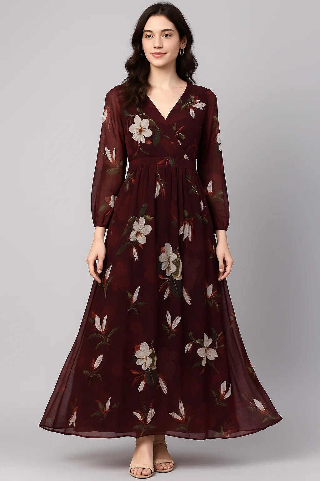 Big White Flower Repeat Digital Printed Fabric - Pure Georgette