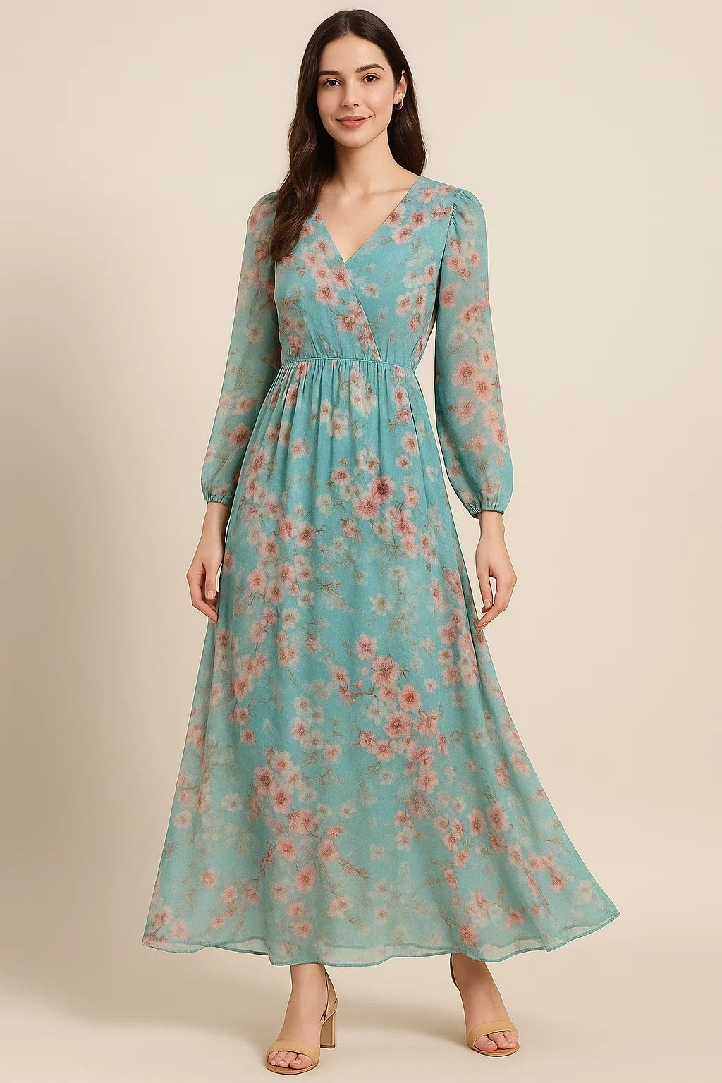 Periwinkle Floral Spring Flower Digital Printed Fabric - Pure Georgette