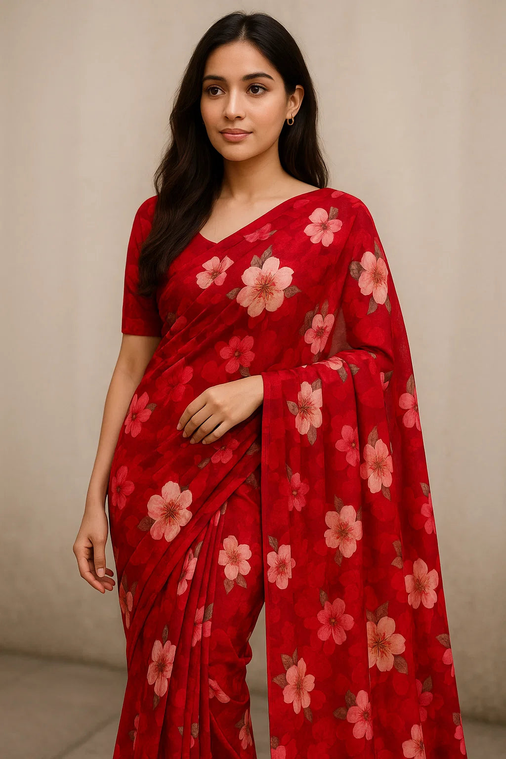 Big Narcissus Multi Colour Flower Digital Printed Fabric - Pure Georgette